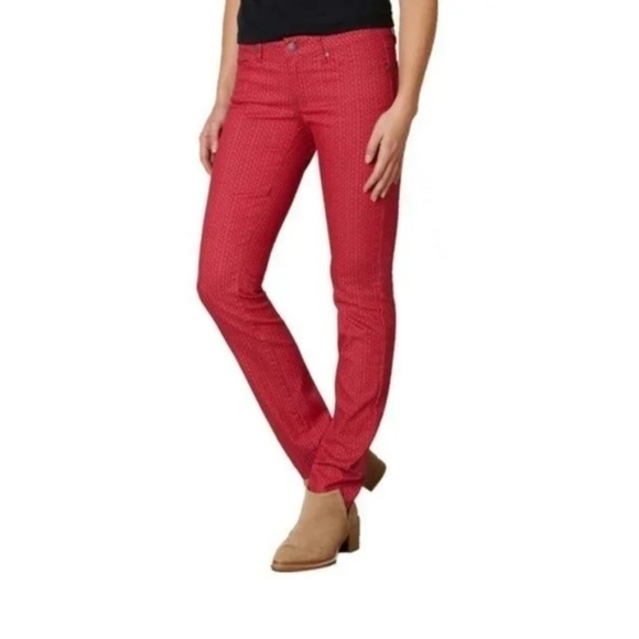 Prana Kara Slim Straight Jeans Red Geo Print Size 4 - Picture 1 of 4